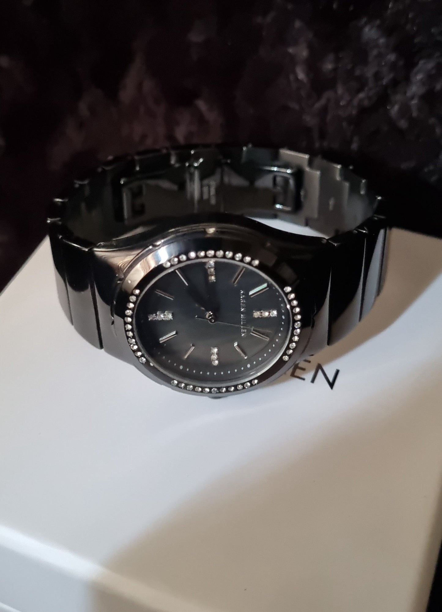 Karen Millen Embellished Black Watch – Elegant & Chic