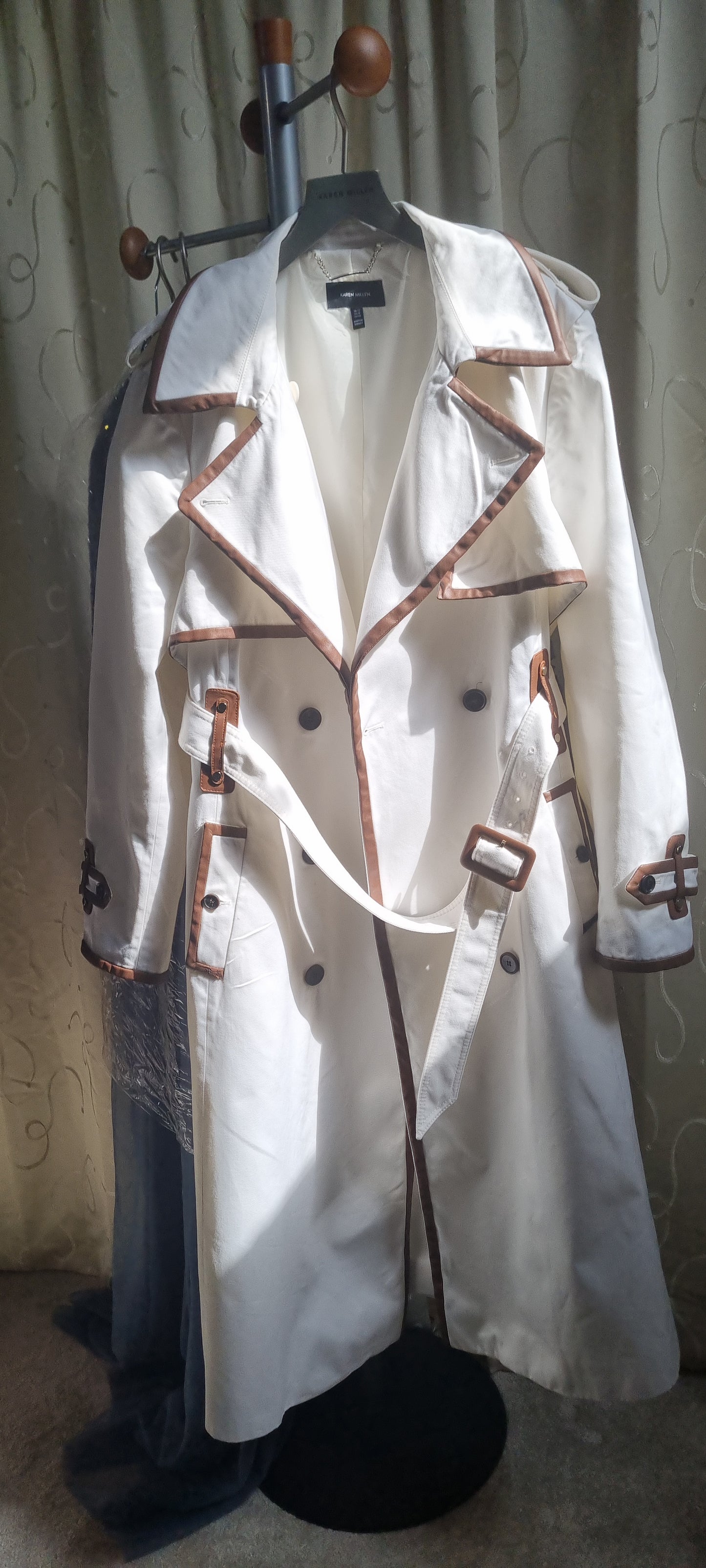 Karen Millen Belted Trench Coat Size 22 Beige Classic Collared Long Sleeve