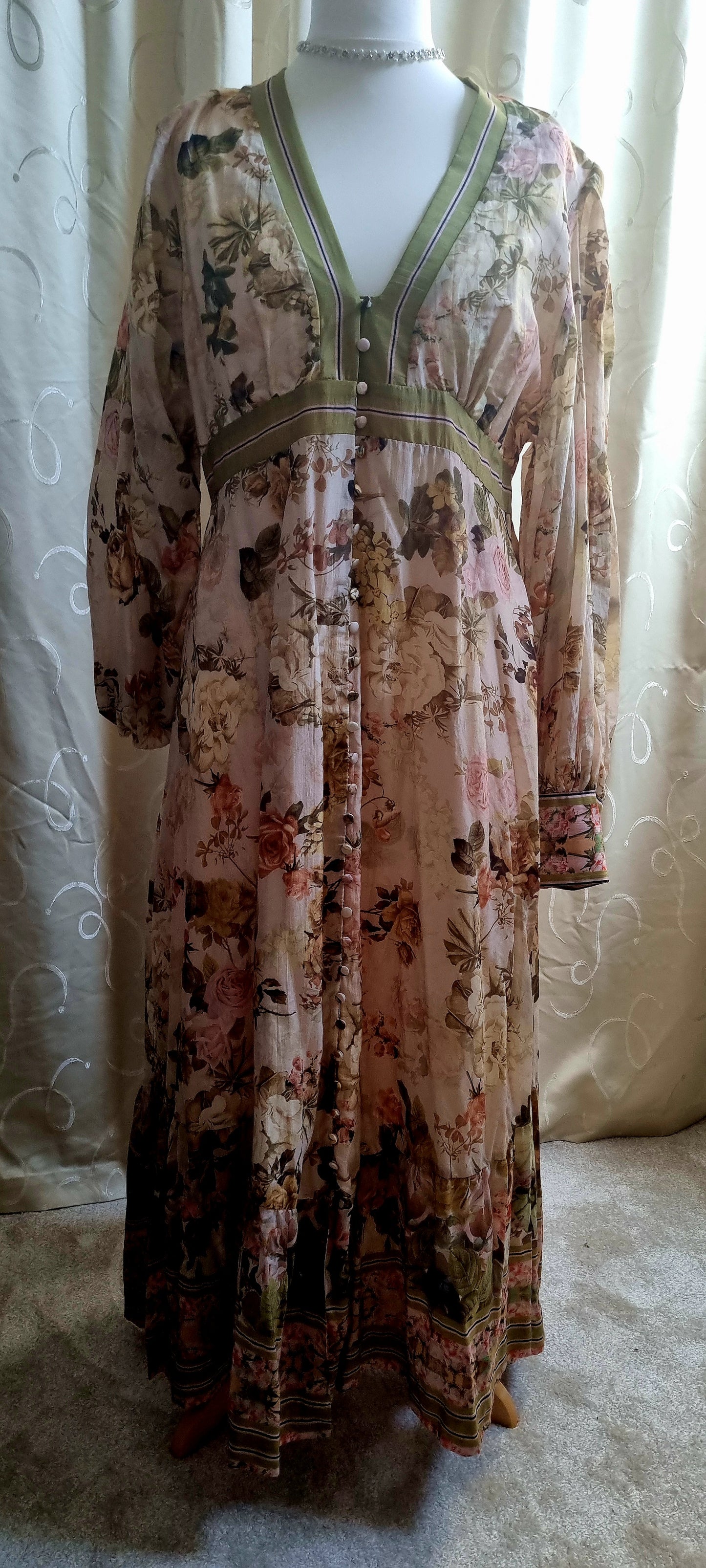 Karen Millen Dress – Floral Print – UK 22 – Long Sleeve Maxi Boho Style – Pre-Worn