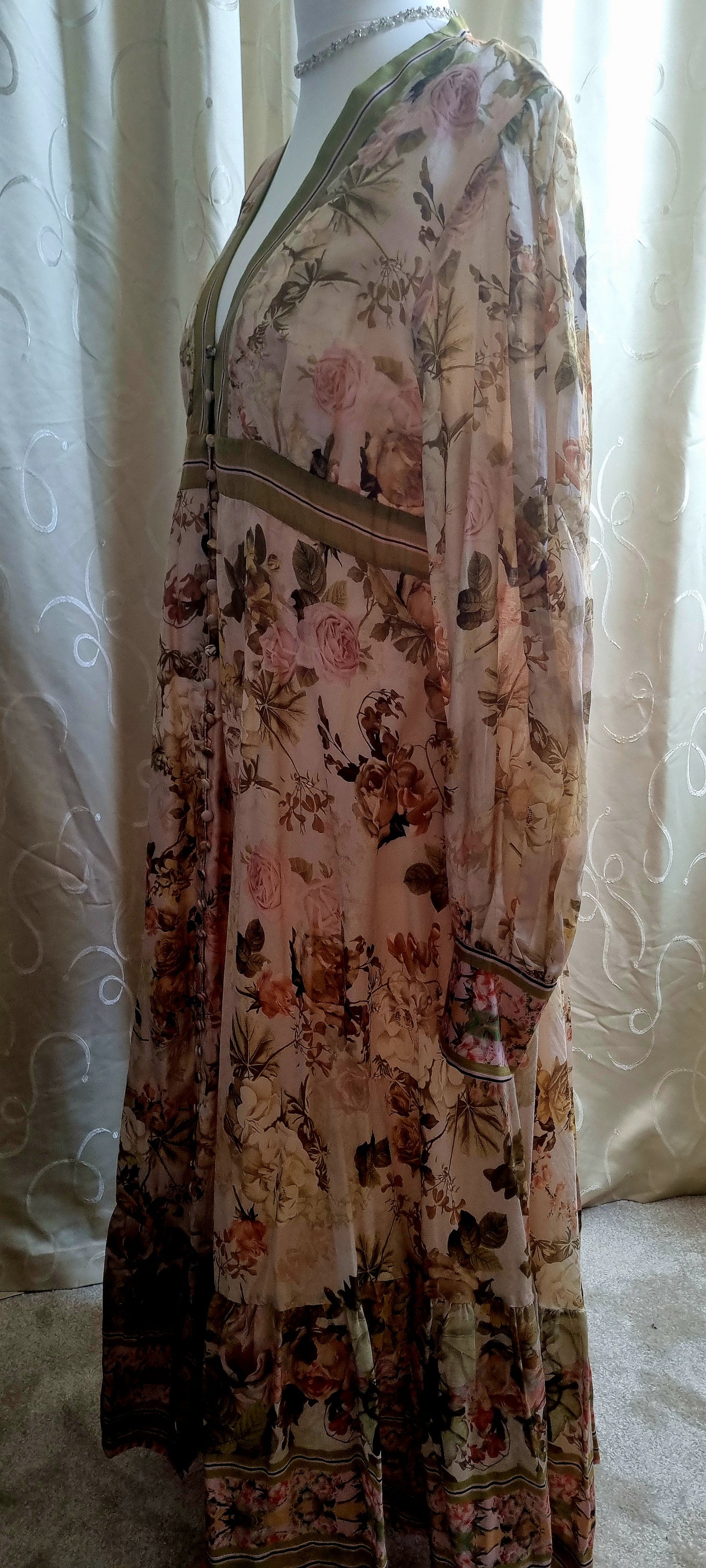 Karen Millen Dress – Floral Print – UK 22 – Long Sleeve Maxi Boho Style – Pre-Worn