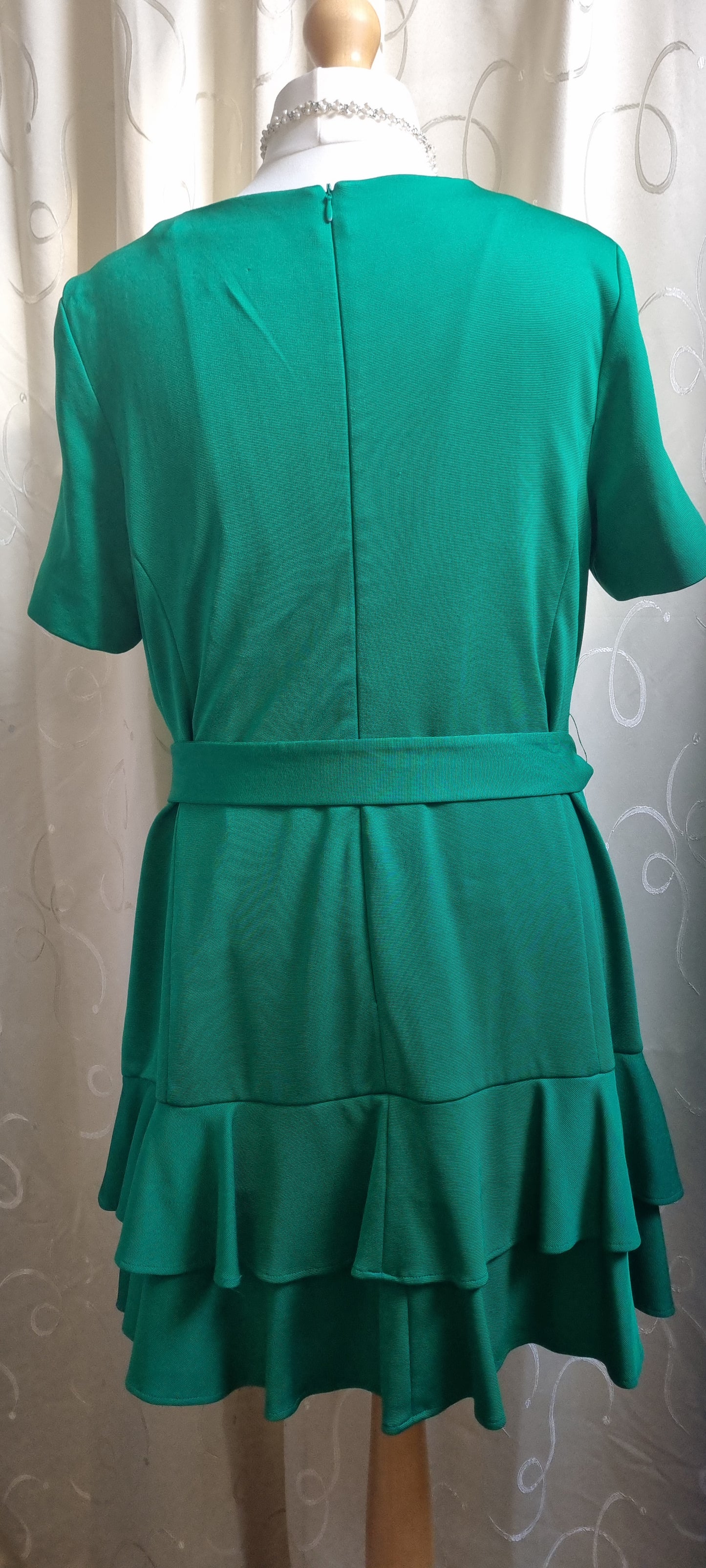 Karen Millen Dress UK 22 Green Belted Ruffle Hem Party Cocktail Wedding Guest