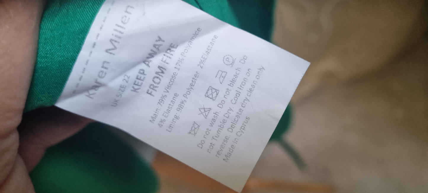 Karen Millen Dress UK 22 Green Belted Ruffle Hem Party Cocktail Wedding Guest