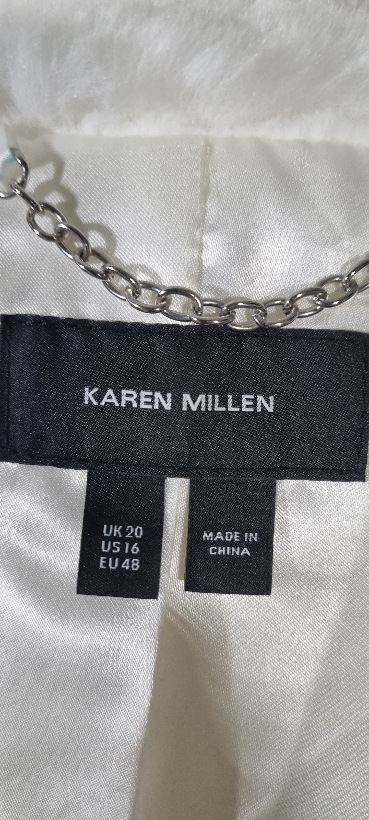 Karen Millen White Faux Fur Jacket – Size 20 – Perfect Condition