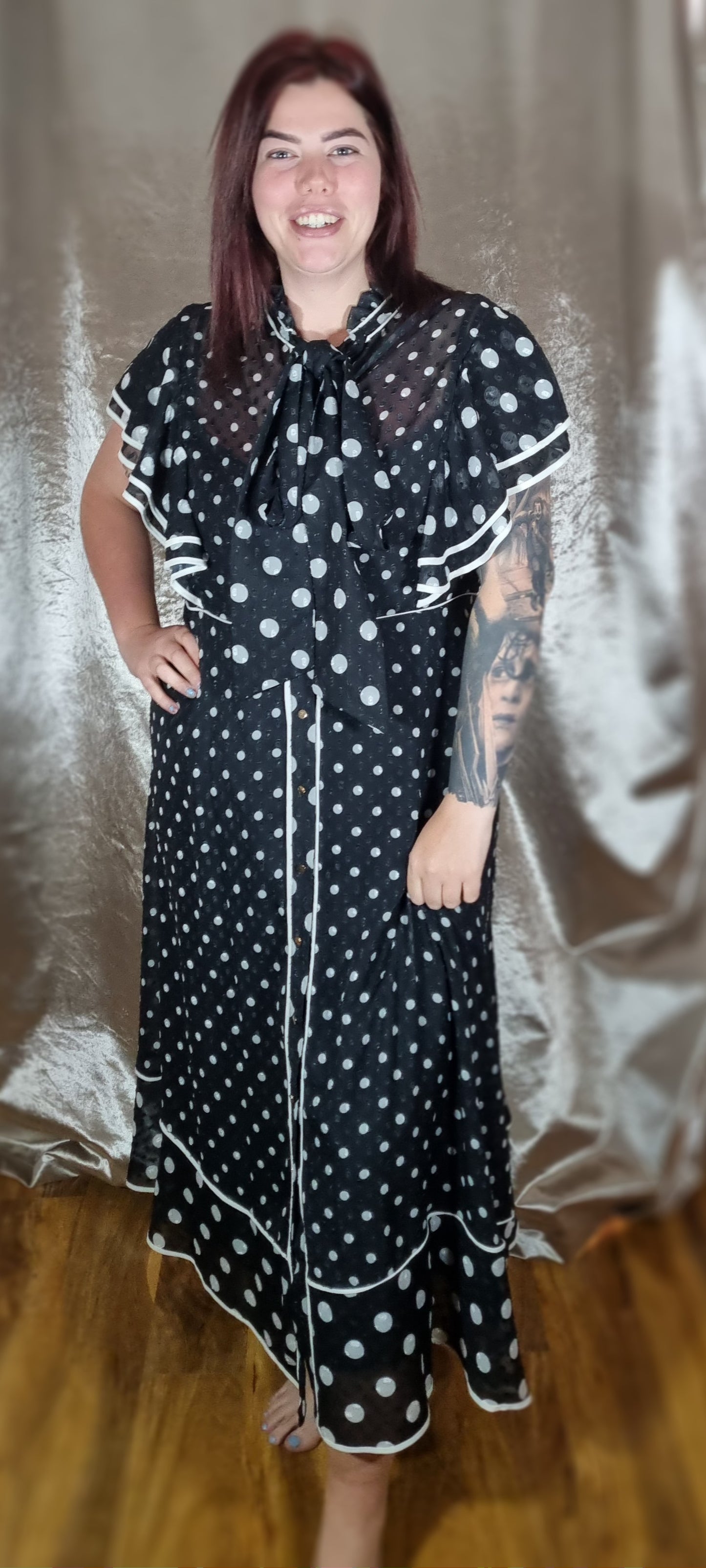 Karen Millen Black & White Polka Dot Midi Dress – Playful and Fun