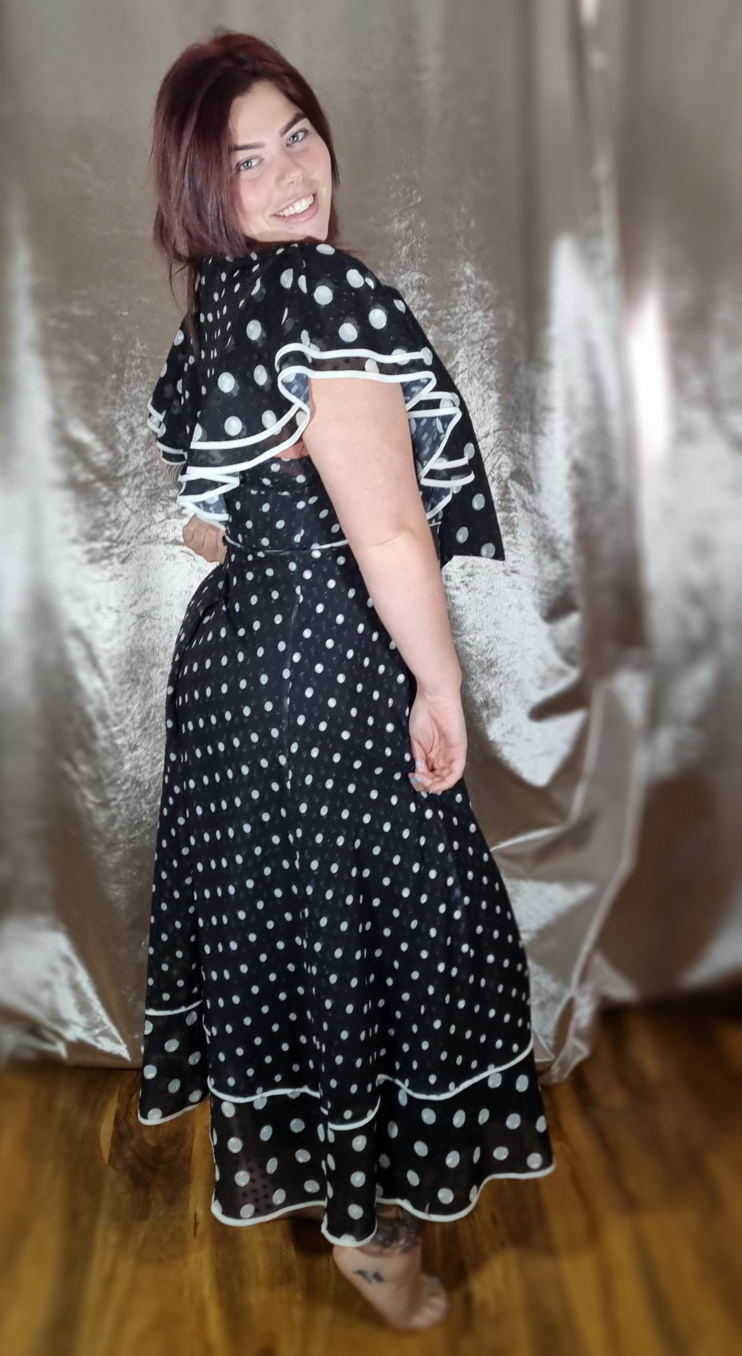 Karen Millen Black & White Polka Dot Midi Dress – Playful and Fun