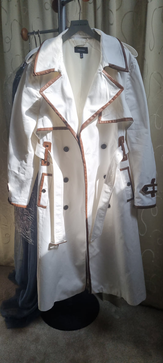 Karen Millen Belted Trench Coat Size 22 Beige Classic Collared Long Sleeve