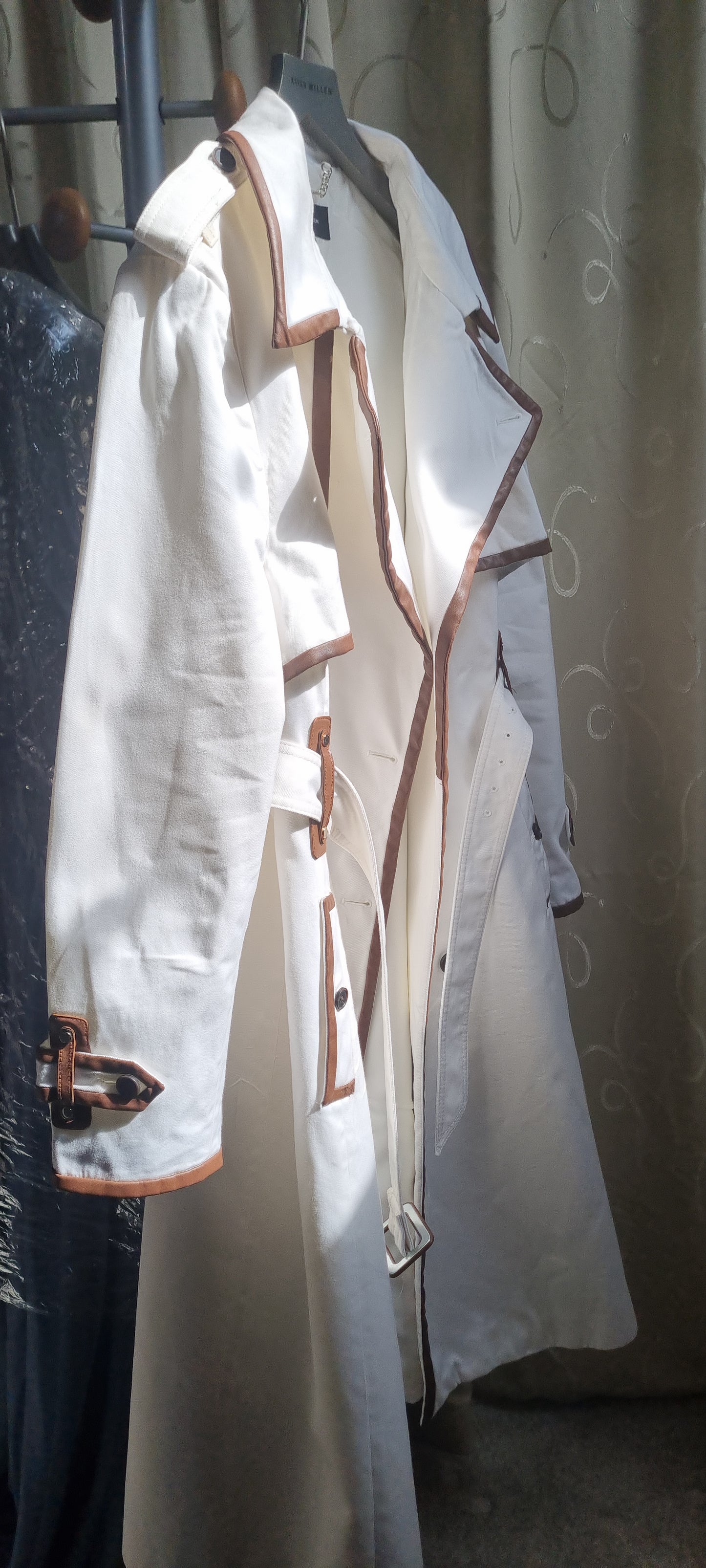 Karen Millen Belted Trench Coat Size 22 Beige Classic Collared Long Sleeve