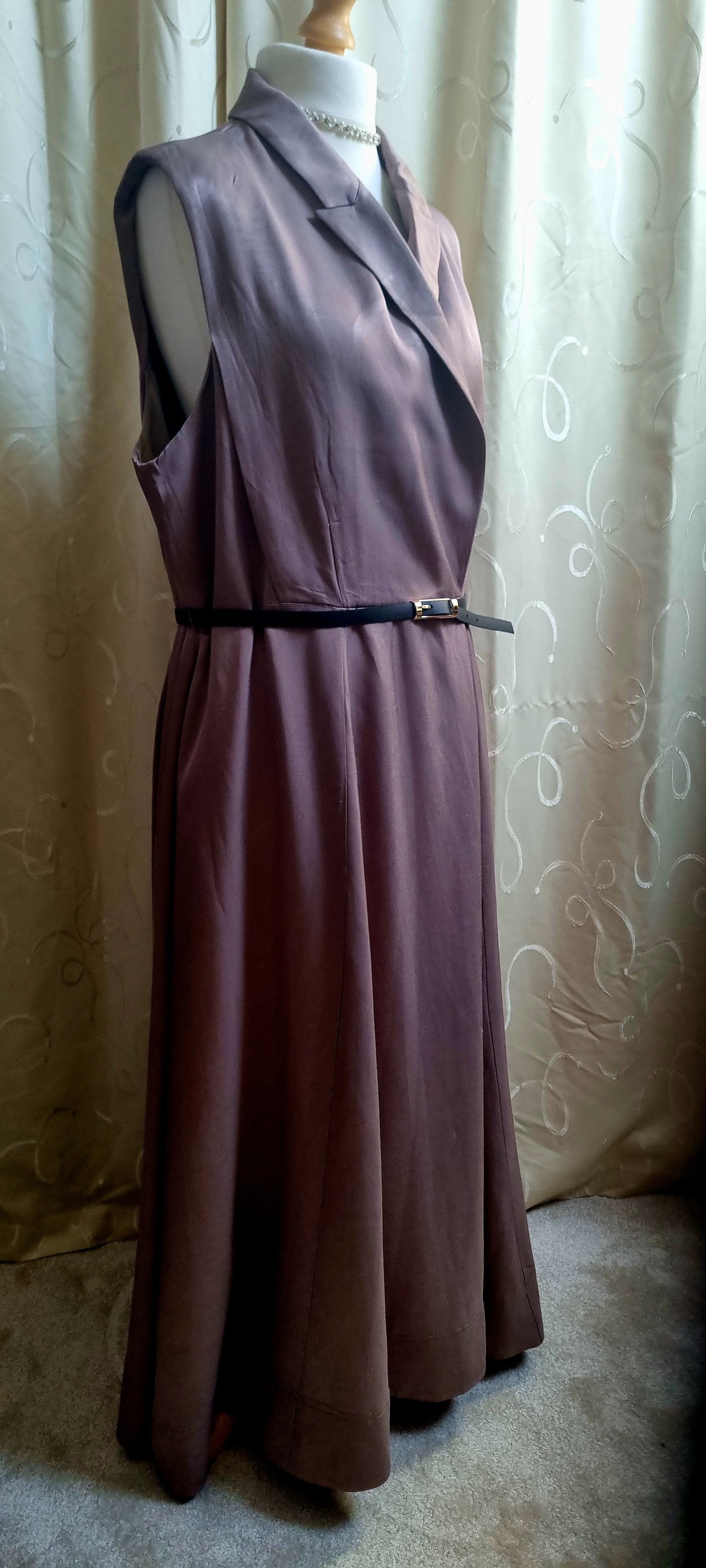 Karen Millen Linen Blend Midi Dress Size 24 Plus Collared Sleeveless Belted