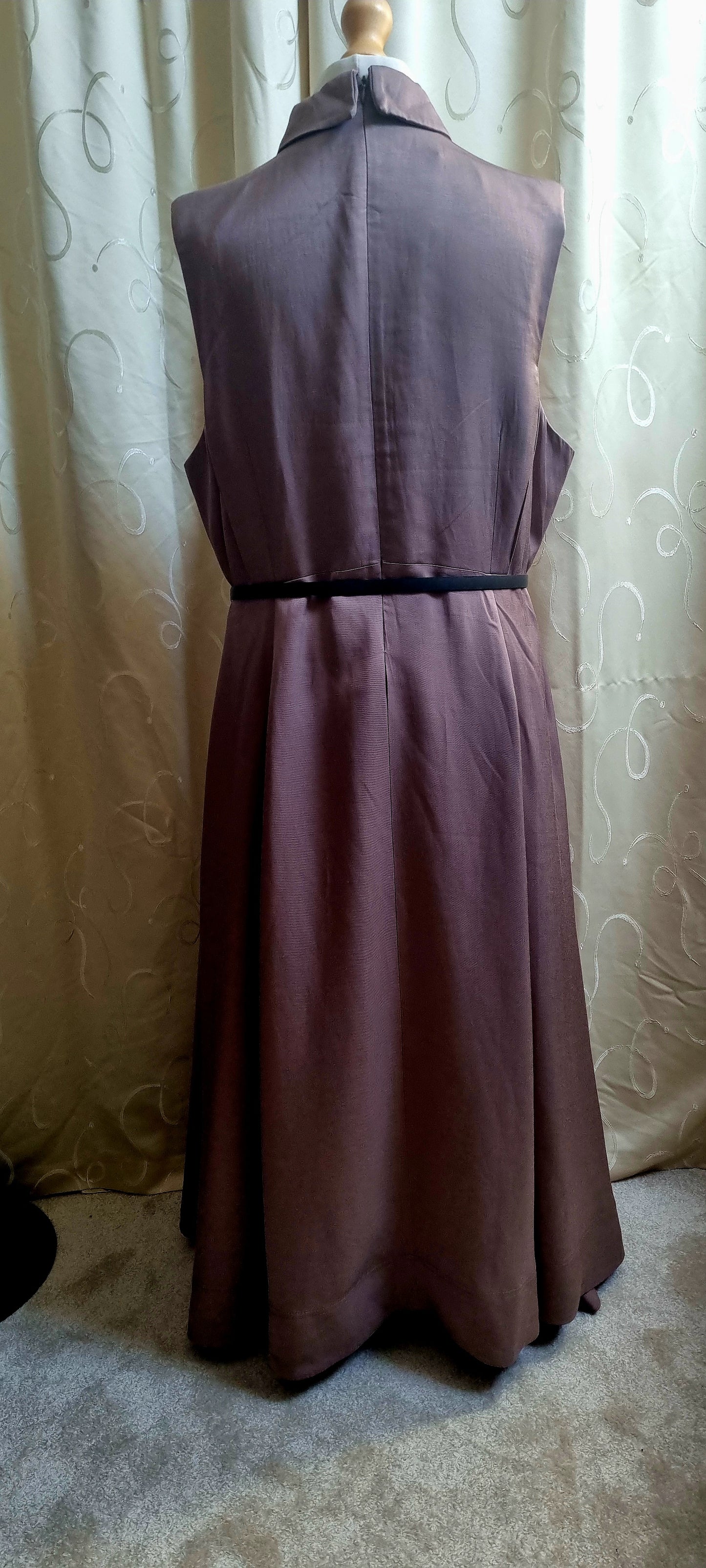 Karen Millen Linen Blend Midi Dress Size 24 Plus Collared Sleeveless Belted