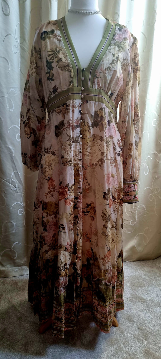 Karen Millen Dress – Floral Print – UK 22 – Long Sleeve Maxi Boho Style – Pre-Worn