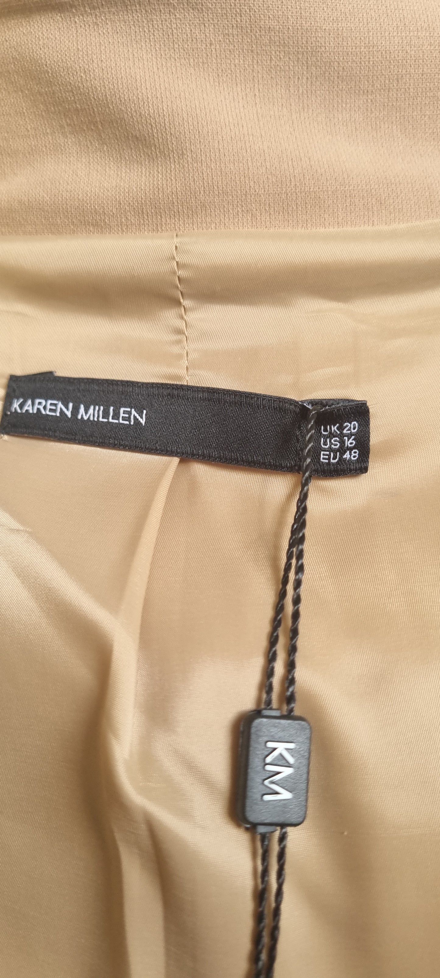 Karen Millen Dress UK 20 Taupe Beige Sleeveless Chain Detail Shift Midi NWT