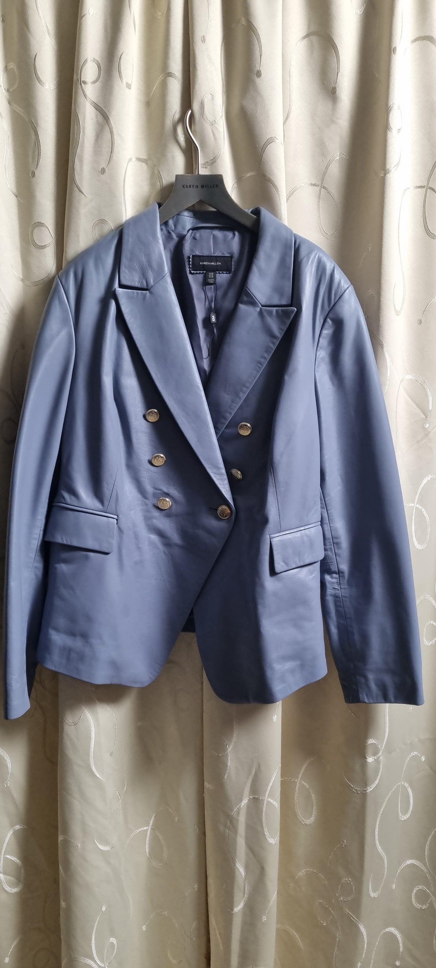 Karen Millen Real Leather Jacket Blue – Size 22 – Excellent Condition