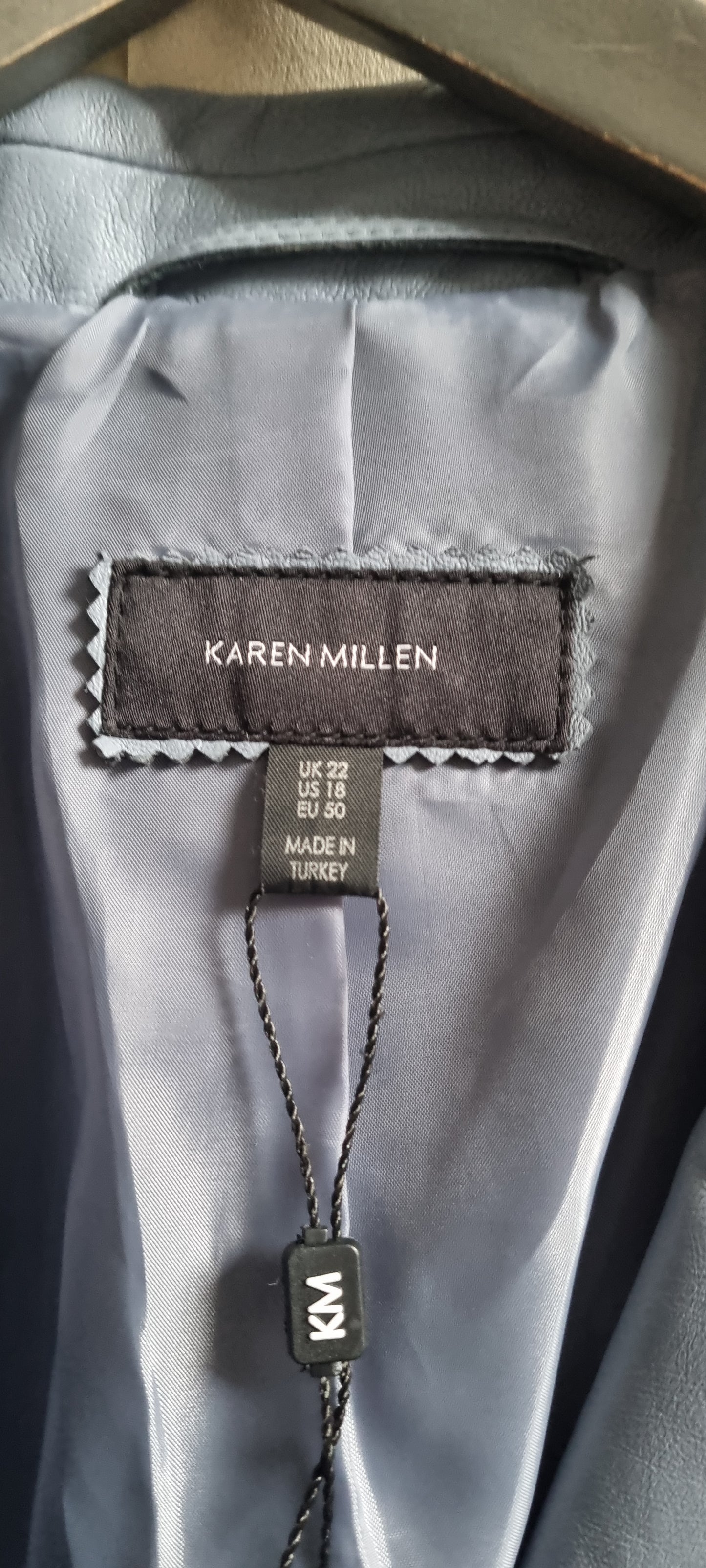 Karen Millen Real Leather Jacket Blue – Size 22 – Excellent Condition