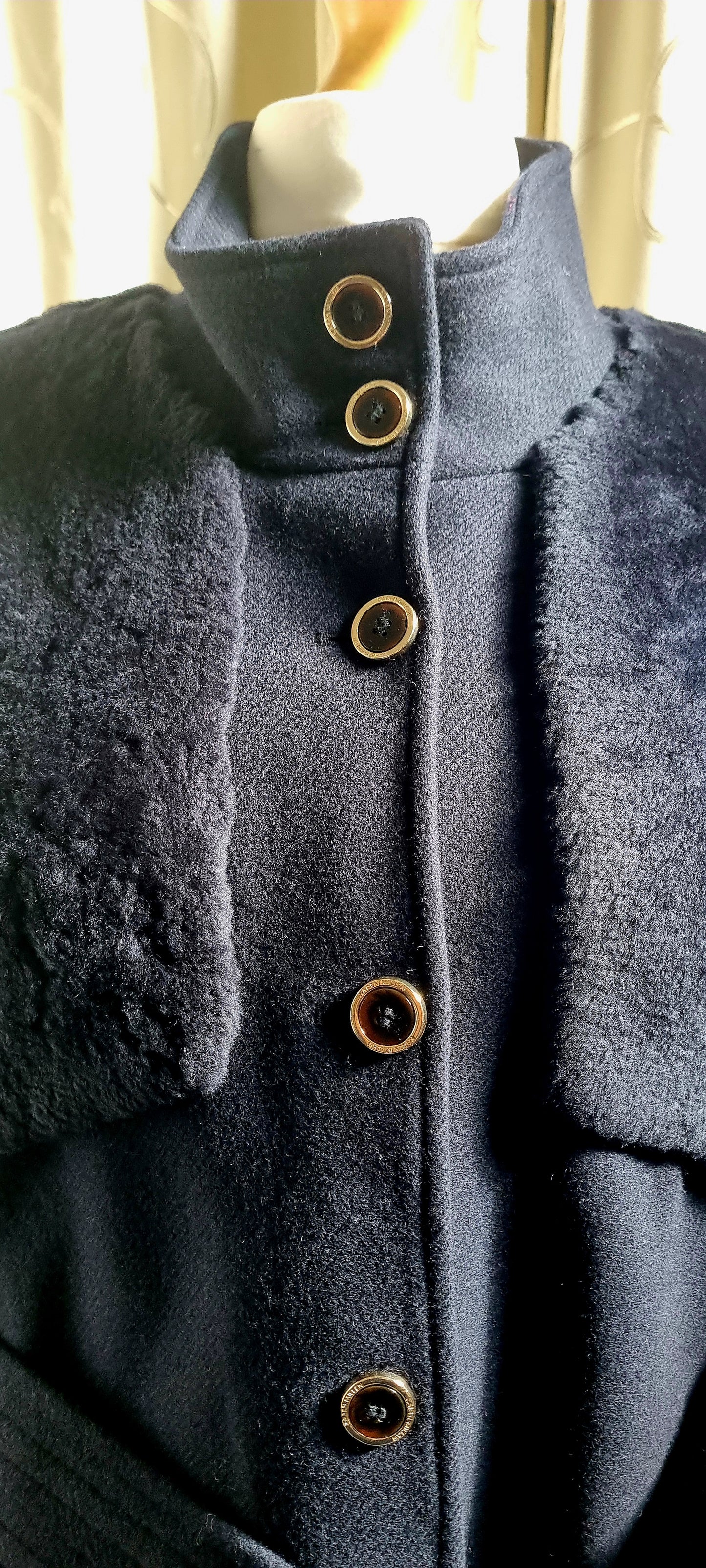 Karen Millen Navy Cape Jacket – Size 22 – Italian Virgin Wool Shearling Mix