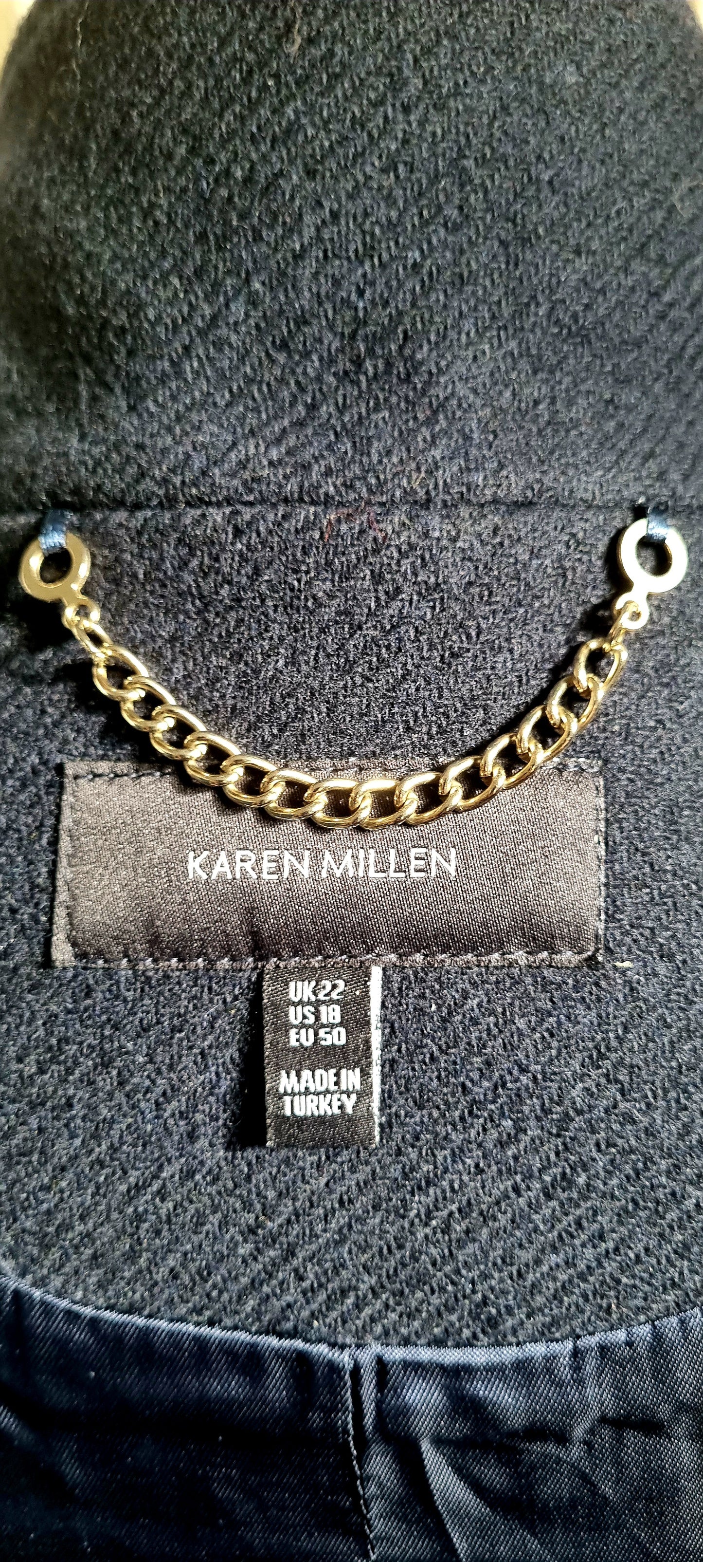 Karen Millen Navy Cape Jacket – Size 22 – Italian Virgin Wool Shearling Mix
