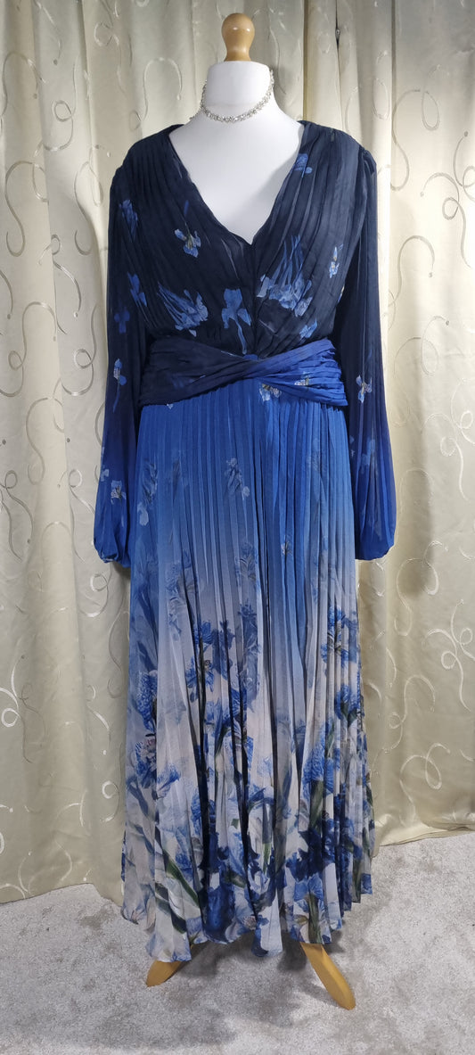Karen Millen Blue Floral Pleated Maxi Dress – Size 22