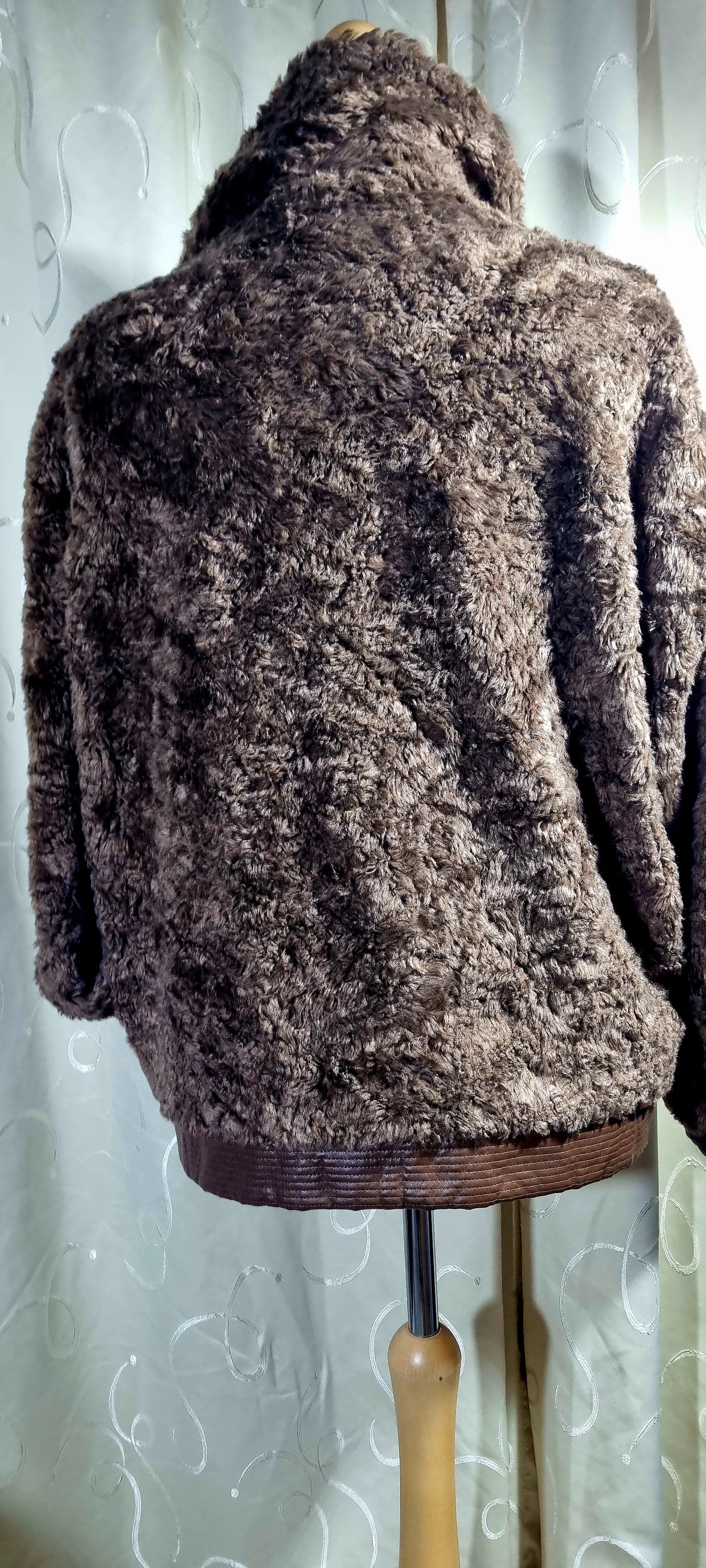 Karen Millen Brown Faux Fur & Leather-Effect Bomber Jacket – Size 24 – Excellent Condition
