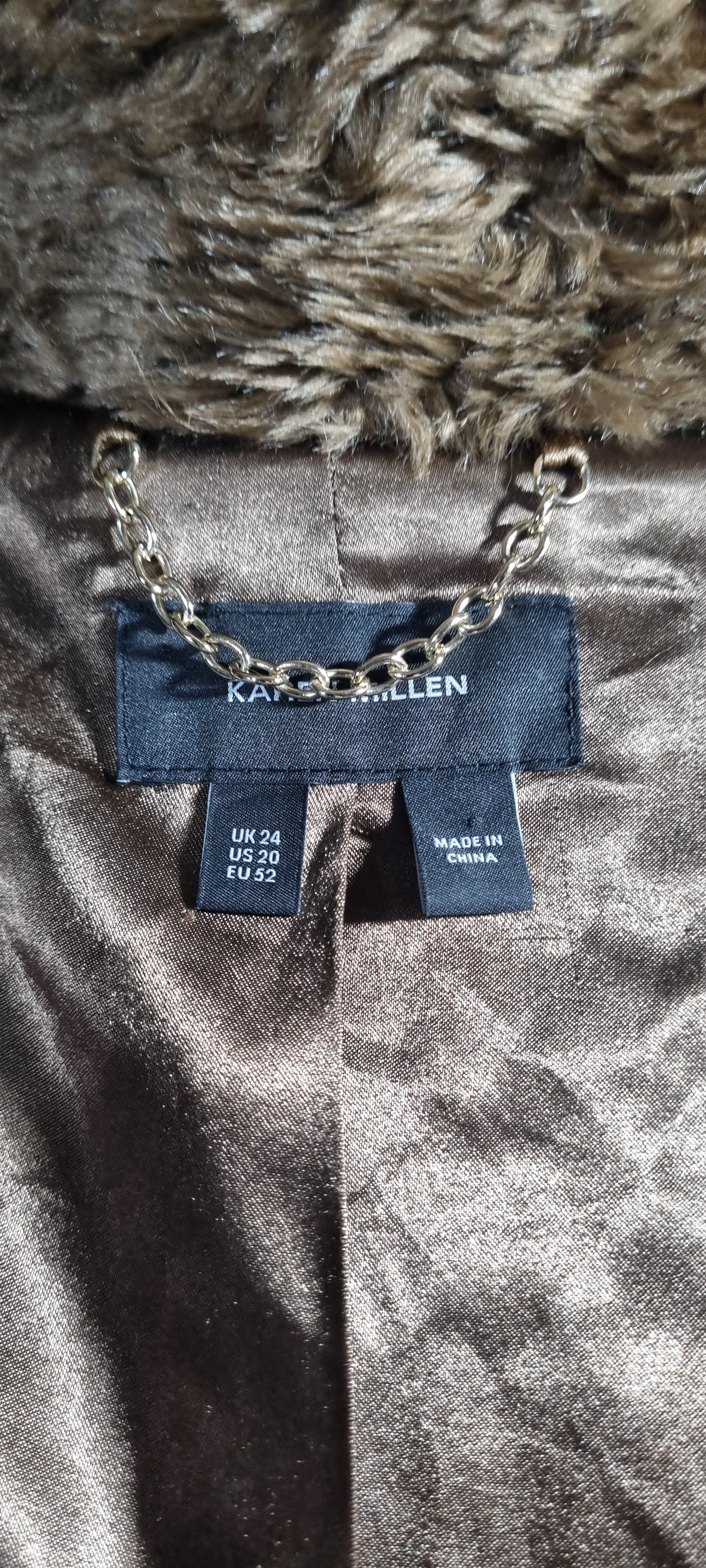 Karen Millen Brown Faux Fur & Leather-Effect Bomber Jacket – Size 24 – Excellent Condition