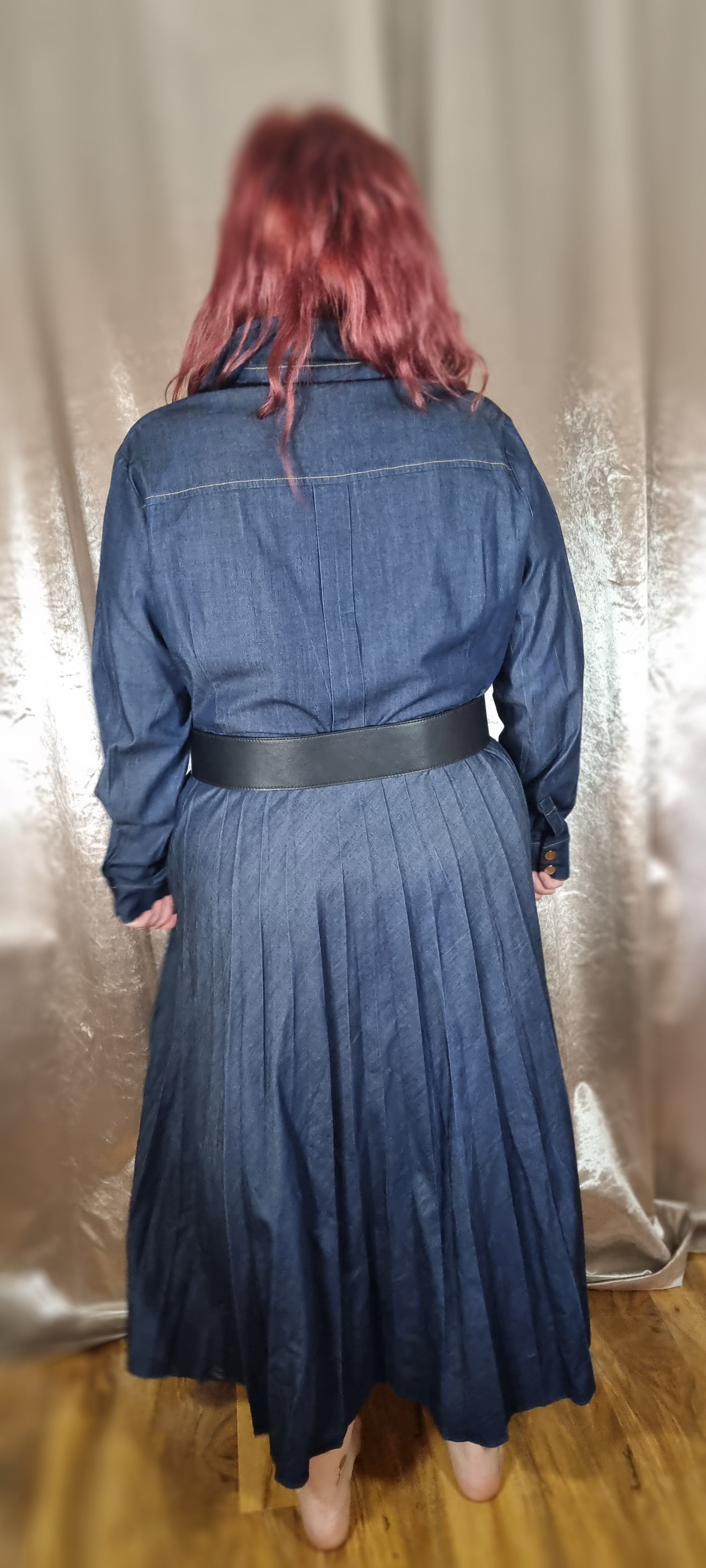 karen millen denim pleated dress Mid Blue KarenMillen Denim Pleated Hem Biker Dress