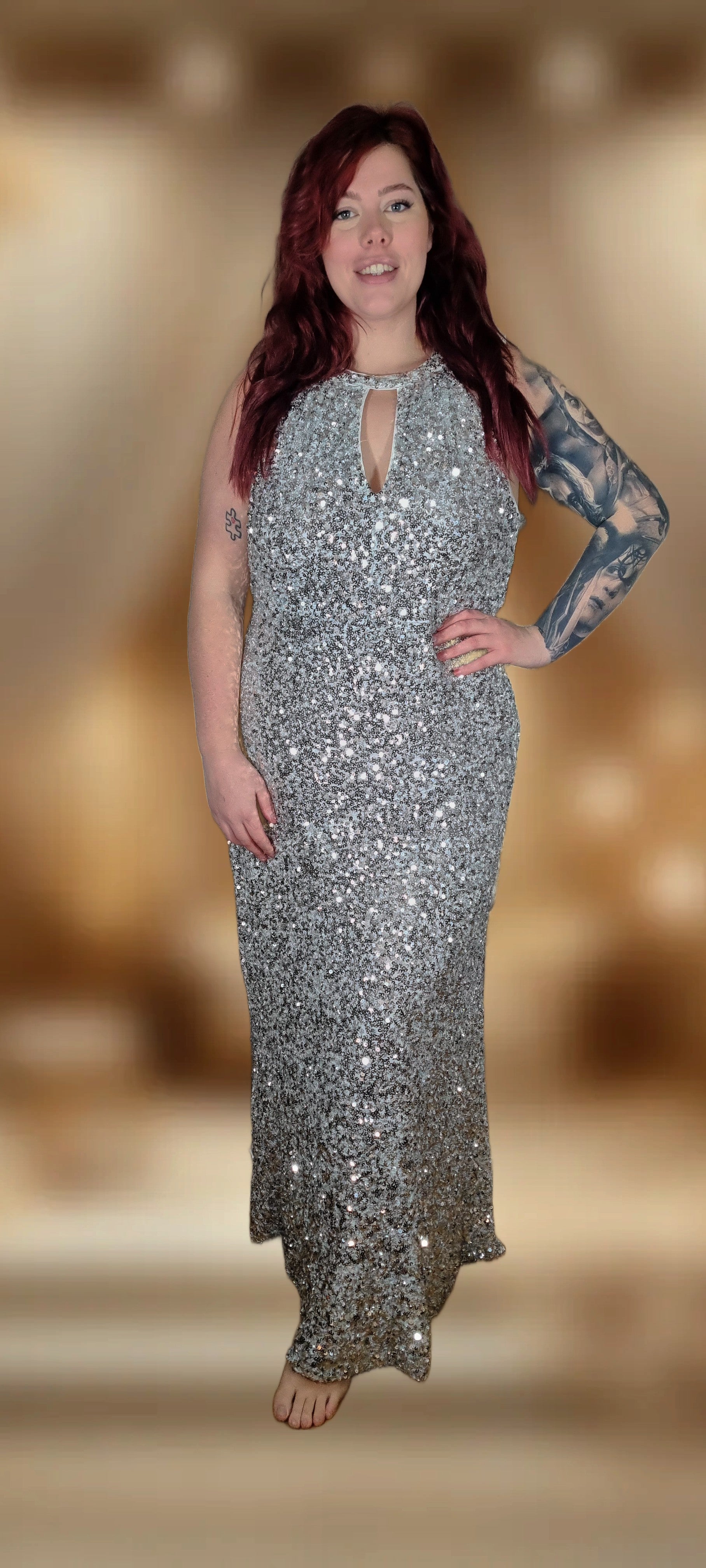 karen millen silver sequin dress Karen Millen Crystal Embellished Halter Woven Maxi Dress in Silver